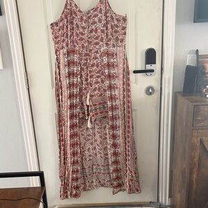 Xhilaration Floral and Stripe Maxi Romper Dress in Red and Cream